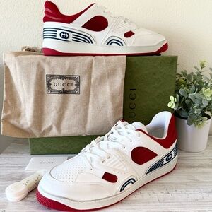 New Men Gucci Basket Demetra Red and White Sneakers Size UK 12, US 12.5